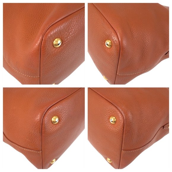 PRADA Vitello Dino Brown Leather Tote Bag Gold Hardware Shoulder 2way - Picture 4 of 10